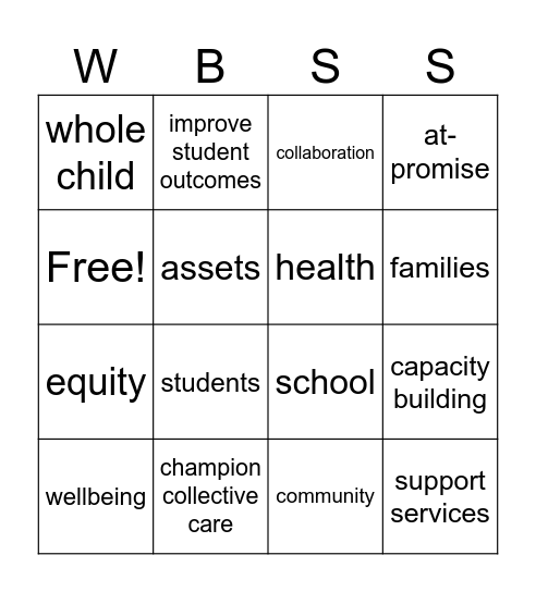 LACOE WB&SS Strategic Plan Bingo Card