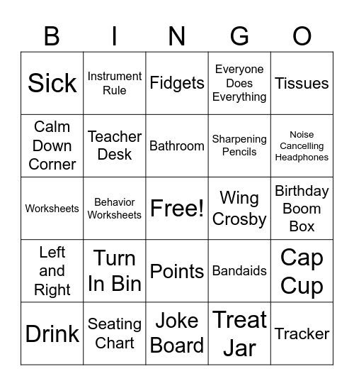 Music Room Bingo Card
