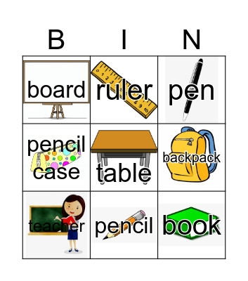 Classroom Objects Bingo Card