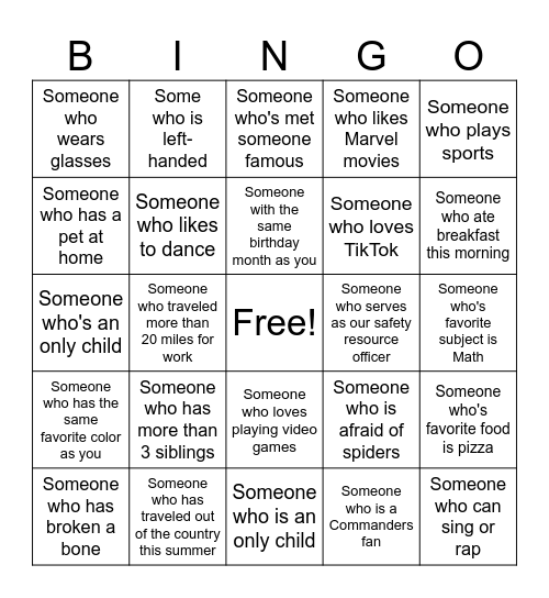 Human Bingo Card