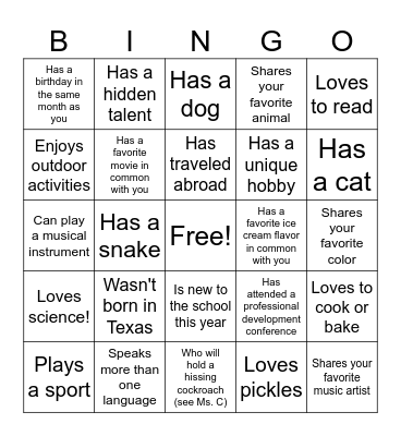 Get to Know you Bingo! Bingo Card