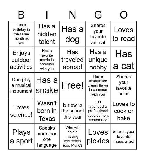 Get to Know you Bingo! Bingo Card