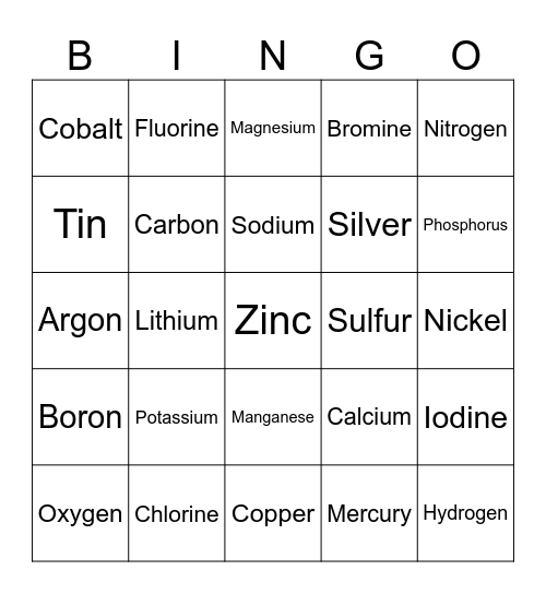 Element Bingo Card