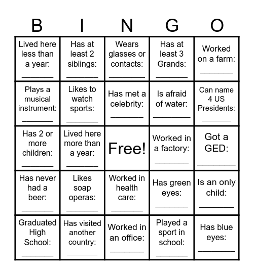 Edinburgh Square Social Bingo Card