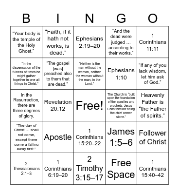 New Testament Doctinal Mastery 2nd Semester Bingo Card