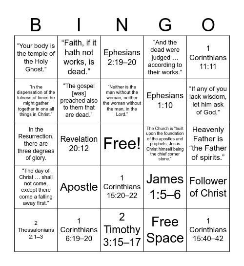 New Testament Doctinal Mastery 2nd Semester Bingo Card