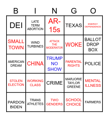 GOP DEBATE Bingo Card