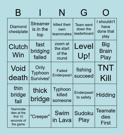 MCC Island Sky Battle Bingo Card