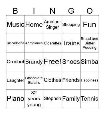 Grace's Birthday Bingo Card