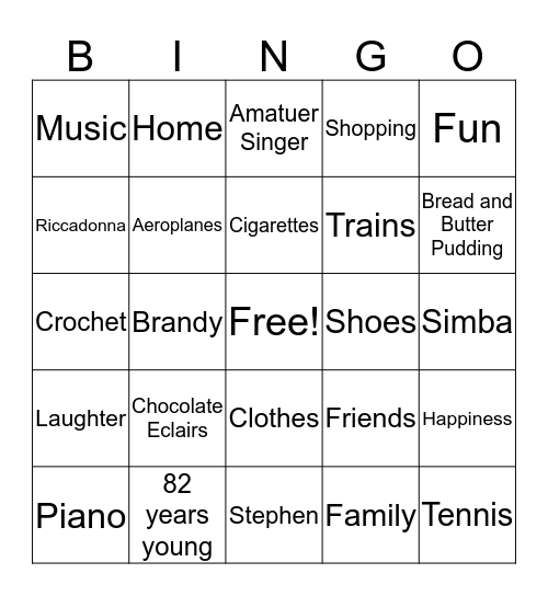Grace's Birthday Bingo Card