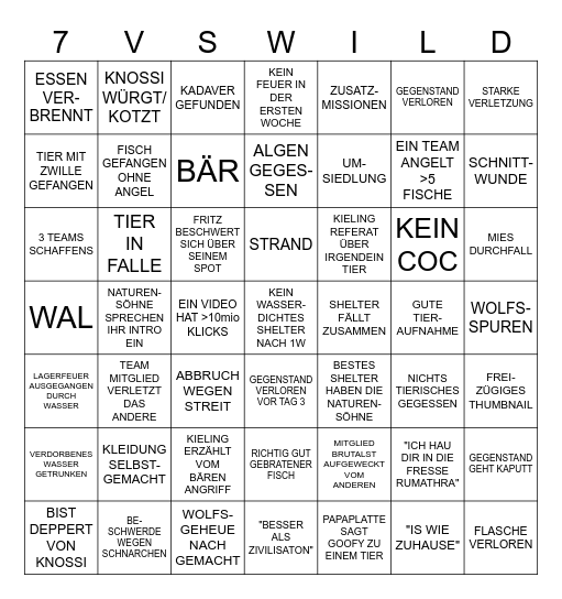 7VSWILD BINGO Card