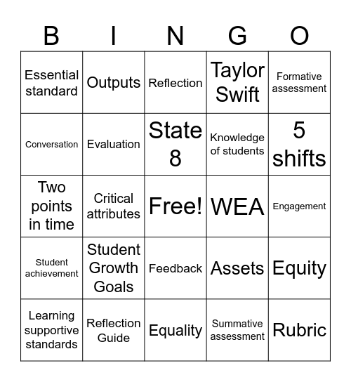 WEA Student Growth Goals Bingo Card