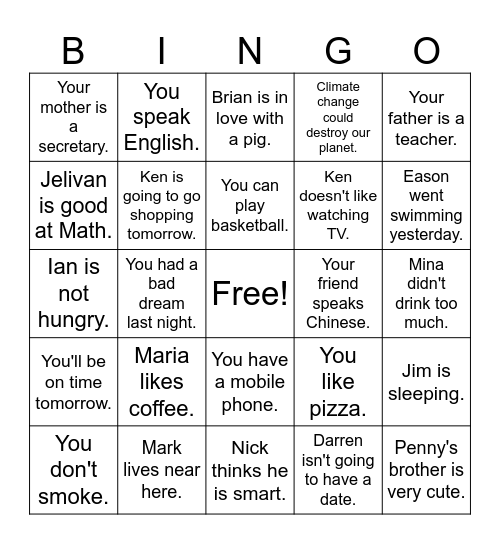 tag question Bingo Card