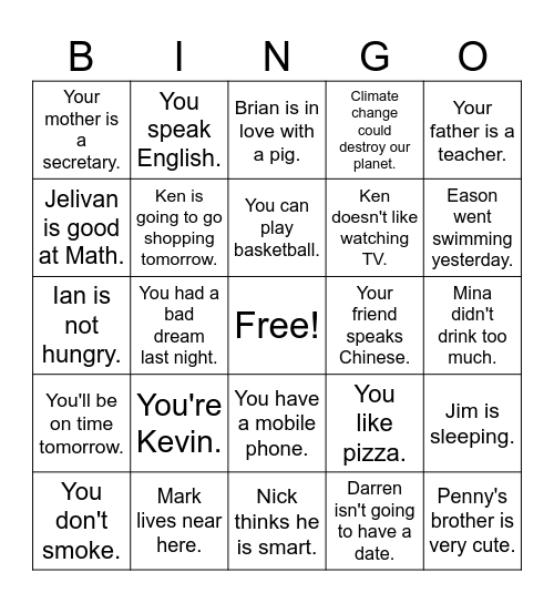 tag question Bingo Card