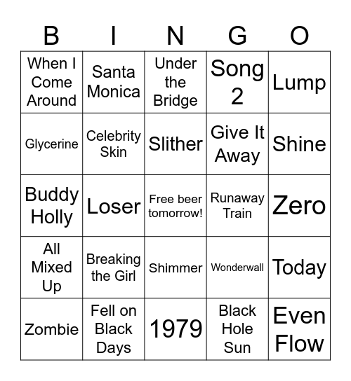90s Grunge & Alternative Bingo Card