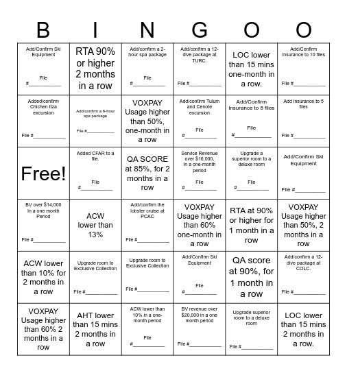 Service Team Bingo Card