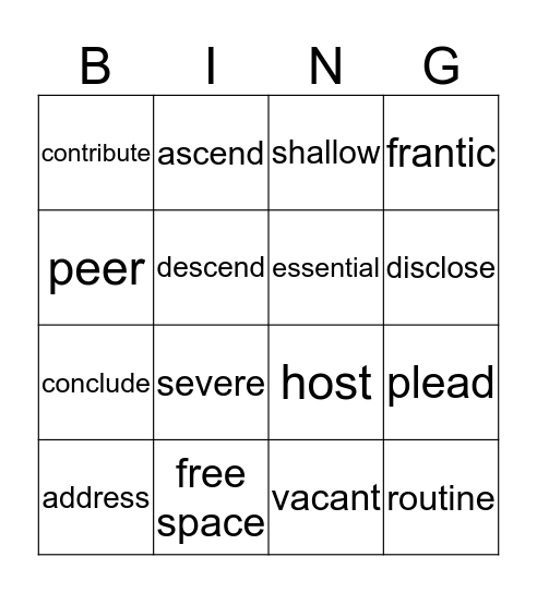 Vocabulary Bingo Card