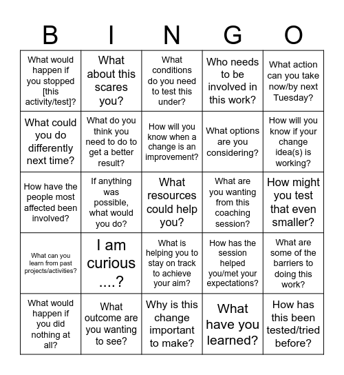 QI Coaching Bingo Card