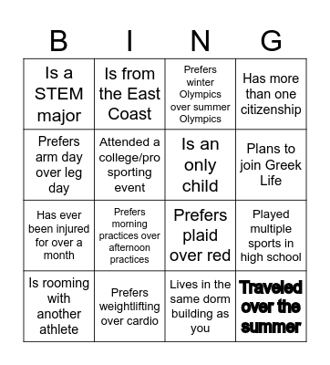 First Year Orientation BINGO Card