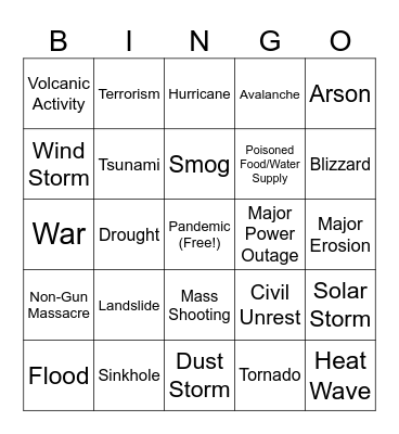 “Once in 100 Years” Disaster Bingo Card