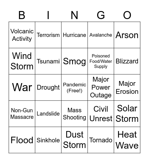 “Once in 100 Years” Disaster Bingo Card