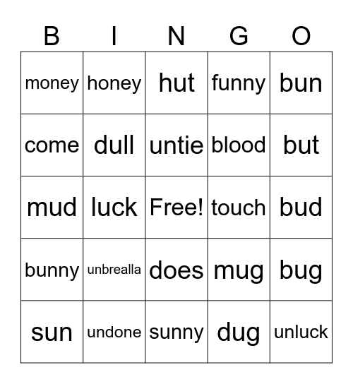 short u Bingo Card