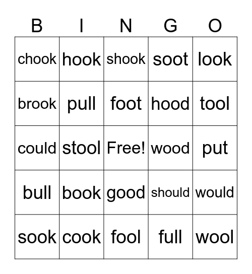 oo sounds Bingo Card