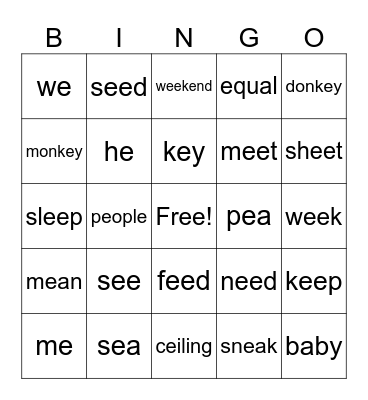 Long e Bingo Card