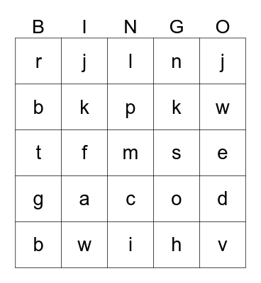 Letters and Sounds BINGO (pg. 51) Bingo Card