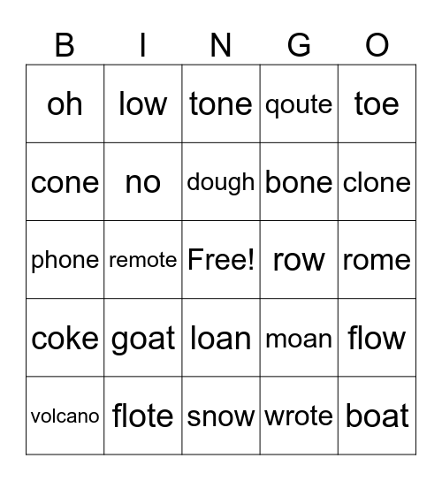 long o Bingo Card