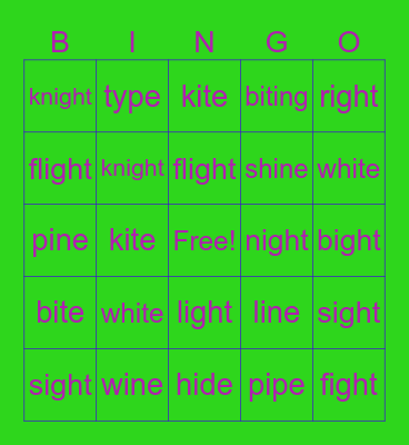 Long i Bingo Card