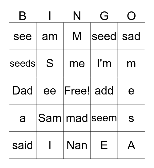 Read Well 1-6 Bingo Card