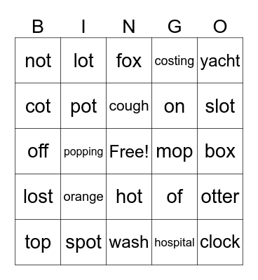 short o Bingo Card