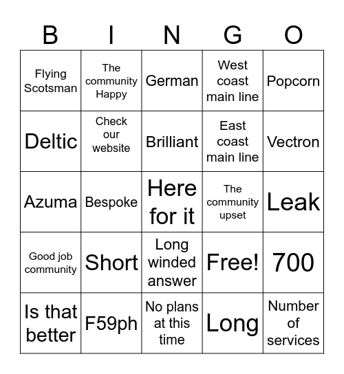 Dovetail bingo Card