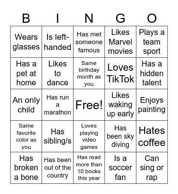 Human Bingo Card