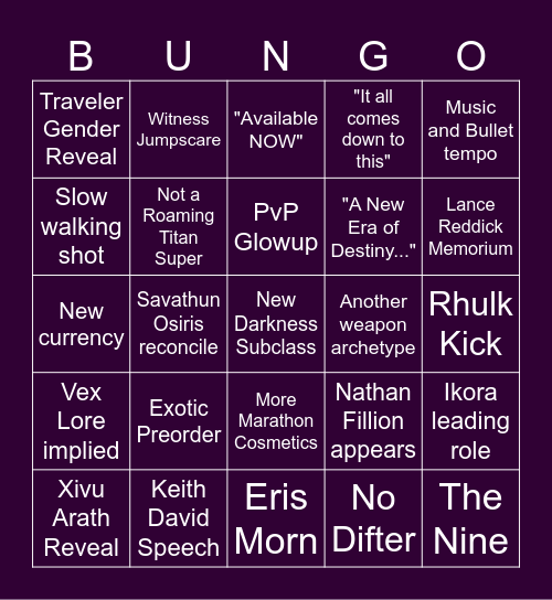 BUNGO Bingo Card