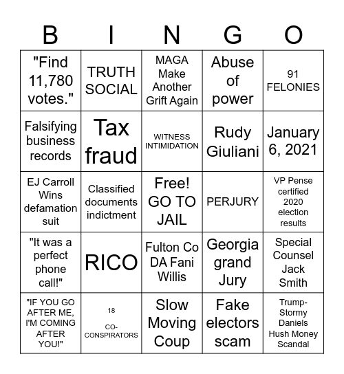 INDICTMENT BINGO Card