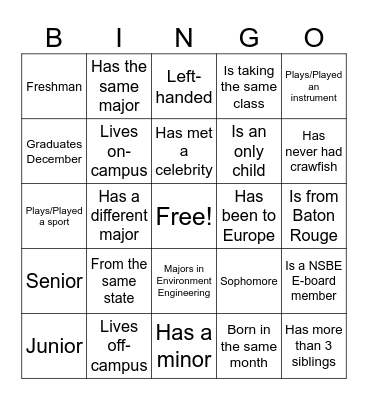 NSBE Icebreaker Bingo Card