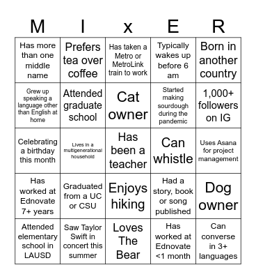 Mix & Mingle: Bonding Bingo Card