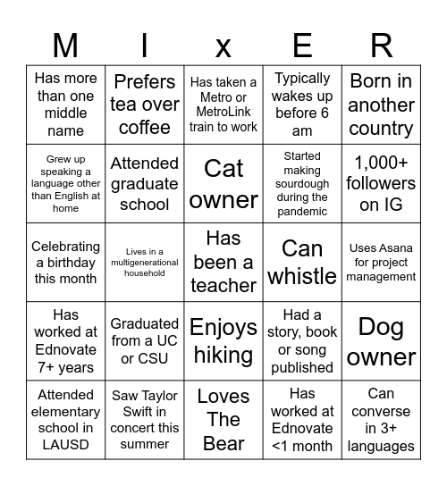 Mix & Mingle: Bonding Bingo Card