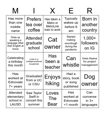 Mix & Mingle: Bonding Bingo Card
