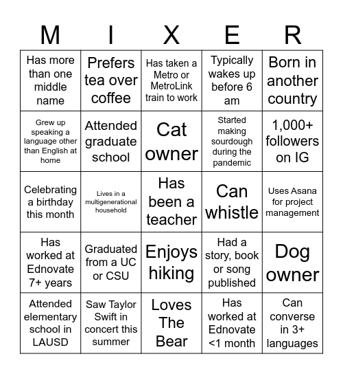 Mix & Mingle: Bonding Bingo Card