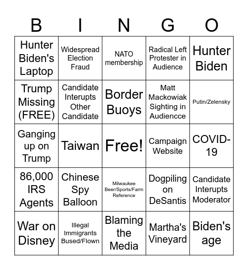 FIRST GOP DEBATE OF 2024 Bingo Card