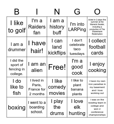 Get To Know You Bingo Card
