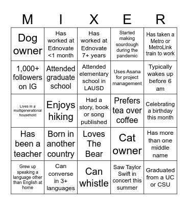 Mix & Mingle: Bonding Bingo Card