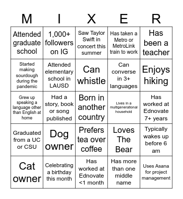 Mix & Mingle: Bonding Bingo Card