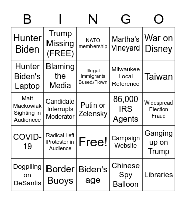 FIRST GOP DEBATE OF 2024 Bingo Card