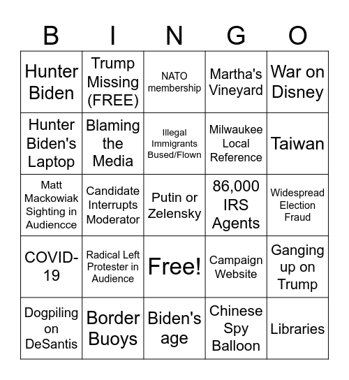 FIRST GOP DEBATE OF 2024 Bingo Card