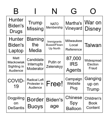 FIRST GOP DEBATE OF 2024 Bingo Card