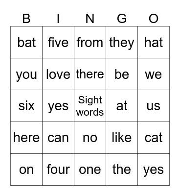 1st Sight Words Bingo Card